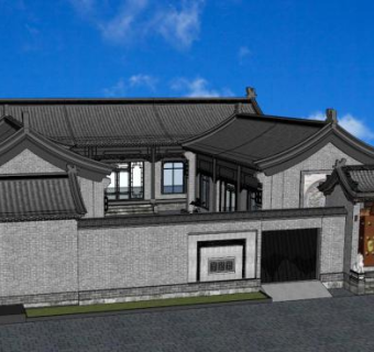 中式传统户外住宅四合院SU模型下载_sketchup草图大师SKP模型