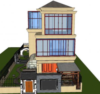 中式庭院户外建筑SU模型下载_sketchup草图大师SKP模型