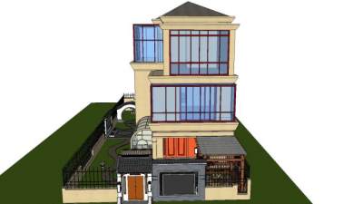 中式庭院户外建筑SU模型下载_sketchup草图大师SKP模型