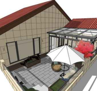 现代阳光房院子植物SU模型下载_sketchup草图大师SKP模型