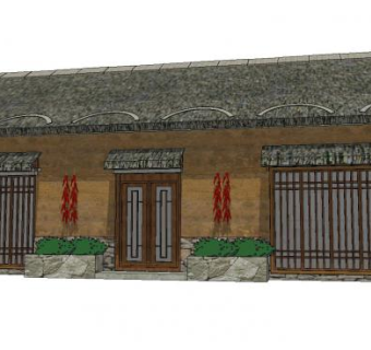 中式民宿户外建筑SU模型下载_sketchup草图大师SKP模型