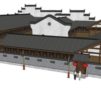 中式南方古建套院建筑SU模型下载_sketchup草图大师SKP模型
