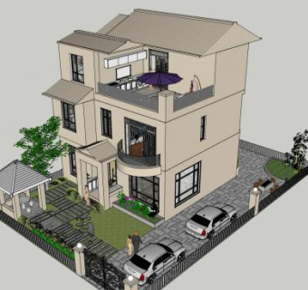 欧式风格别墅建筑SU模型下载_sketchup草图大师SKP模型