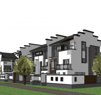 中式合院住宅风格建筑SU模型下载_sketchup草图大师SKP模型