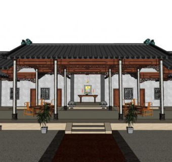中式风格住宅建筑四合院SU模型下载_sketchup草图大师SKP模型
