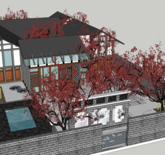 川式仿古庭院建筑SU模型下载_sketchup草图大师SKP模型