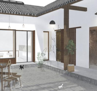 中式民宿室外四合院SU模型