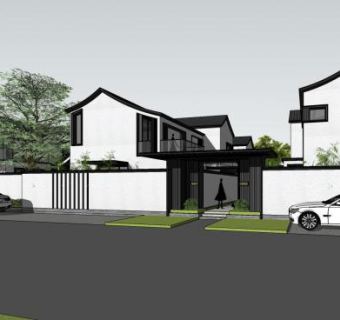 中式风格四合院合院别墅SU模型下载_sketchup草图大师SKP模型