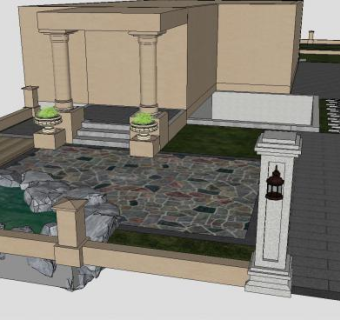 景观别墅现代庭院花园SU模型下载_sketchup草图大师SKP模型