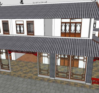 中式农家乐合院建筑SU模型下载_sketchup草图大师SKP模型