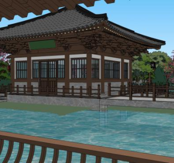 中式会所建筑景观SU模型下载_sketchup草图大师SKP模型