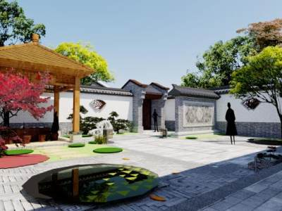 中式景观建筑庭院SU模型下载_sketchup草图大师SKP模型