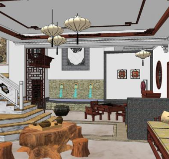 现代风格花园别墅庭院SU模型下载_sketchup草图大师SKP模型