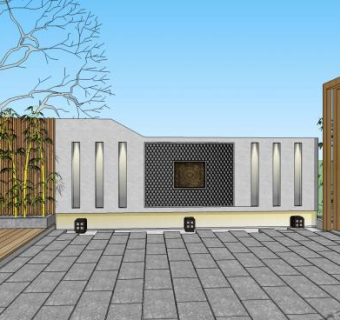 新中式水系庭院别墅建筑SU模型下载_sketchup草图大师SKP模型