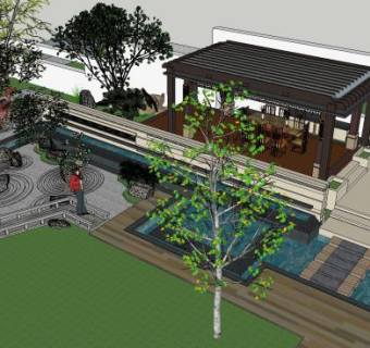 新中式别墅花园景观SU模型下载_sketchup草图大师SKP模型