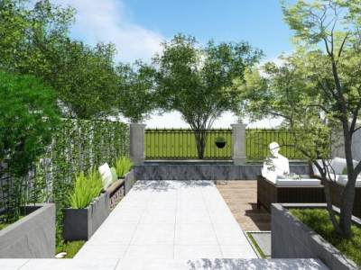 现代简约风格别墅庭院外观建筑SU模型下载_sketchup草图大师SKP模型