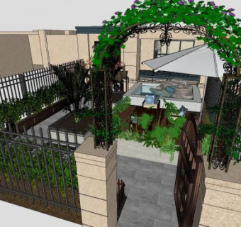 新中式风格排屋庭院SU模型下载_sketchup草图大师SKP模型