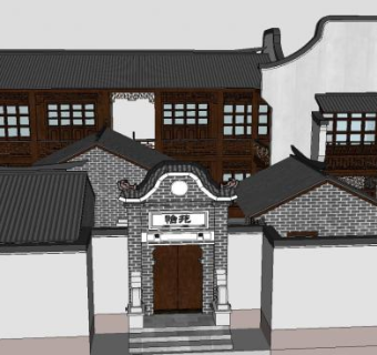 中式四合院建筑户外别墅SU模型下载_sketchup草图大师SKP模型