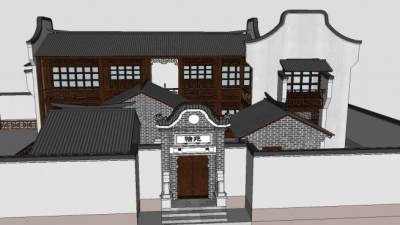 中式四合院建筑户外别墅SU模型下载_sketchup草图大师SKP模型