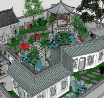 古建筑外观四合院石窗SU模型下载_sketchup草图大师SKP模型