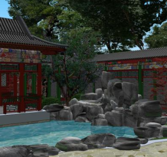 中式三进四合院建筑SU模型下载_sketchup草图大师SKP模型