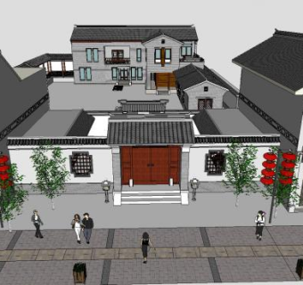 中式风格户外建筑四合院SU模型下载_sketchup草图大师SKP模型