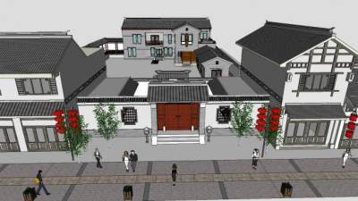 中式风格户外建筑四合院SU模型下载_sketchup草图大师SKP模型