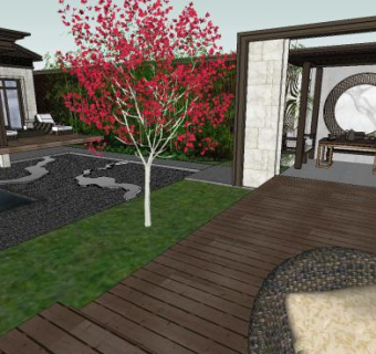 新中式四合院合院禅意庭院SU模型下载_sketchup草图大师SKP模型