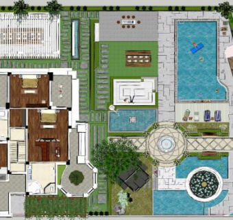 新中式别墅户外建筑庭院SU模型下载_sketchup草图大师SKP模型