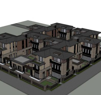 草原风合院别墅装修SU模型下载_sketchup草图大师SKP模型
