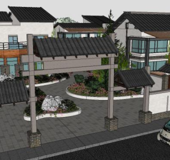 中式合院别墅建筑SU模型下载_sketchup草图大师SKP模型