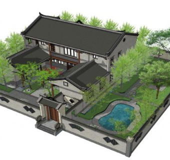 乡村四合院建筑SU模型下载_sketchup草图大师SKP模型
