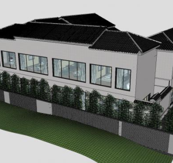 中式度假别墅四合院SU模型下载_sketchup草图大师SKP模型