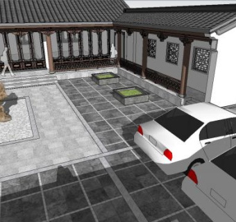 中式四合院建筑复古别墅SU模型下载_sketchup草图大师SKP模型