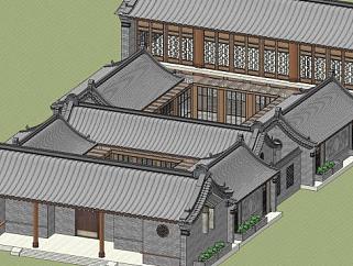中式复古建筑四合院SU模型下载_sketchup草图大师SKP模型