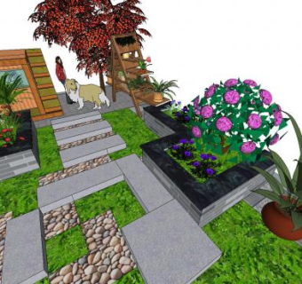 现代花园院子合院建筑SU模型下载_sketchup草图大师SKP模型