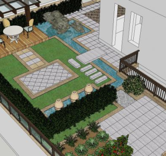 现代别墅花园建筑SU模型下载_sketchup草图大师SKP模型