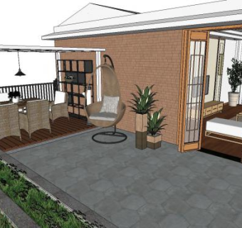 新中式风格院子户外建筑SU模型下载_sketchup草图大师SKP模型