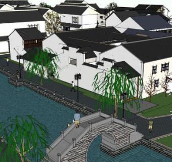 中式建筑中式小区亭台楼阁SU模型下载_sketchup草图大师SKP模型