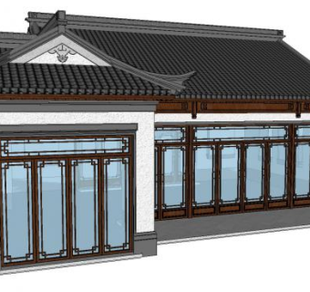 中式民居现代建筑住宅SU模型下载_sketchup草图大师SKP模型