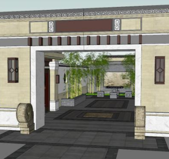 中式别墅建筑装修SU模型下载_sketchup草图大师SKP模型