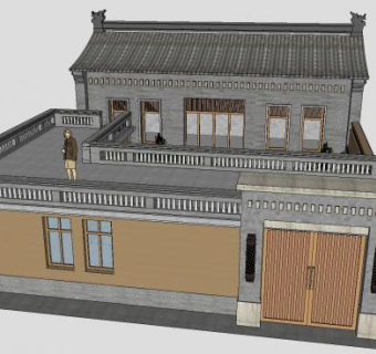 正房三间院子建筑SU模型下载_sketchup草图大师SKP模型