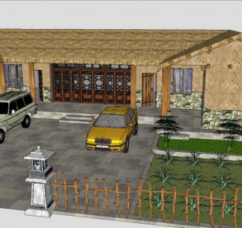 农家茅草屋休闲小院农家乐SU模型下载_sketchup草图大师SKP模型