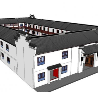 四合院钟楼乡村祠堂SU模型下载_sketchup草图大师SKP模型