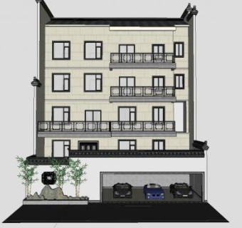 中式风格别墅庭院建筑SU模型下载_sketchup草图大师SKP模型