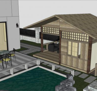 别墅庭院花园户外建筑SU模型下载_sketchup草图大师SKP模型