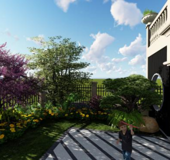 别墅庭院花园山人筑景SU模型下载_sketchup草图大师SKP模型