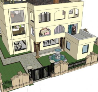 别墅围墙居家住宅户外建筑SU模型下载_sketchup草图大师SKP模型