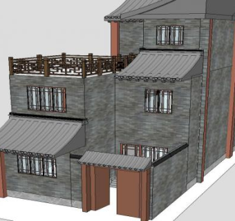 中式民居别墅外观SU模型下载_sketchup草图大师SKP模型