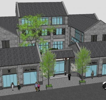 中式别墅外观四合院SU模型下载_sketchup草图大师SKP模型